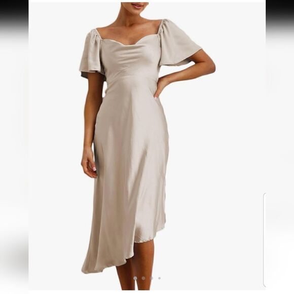 Satin Cowl Neck Midi Slip Dress - Picture 1 of 9